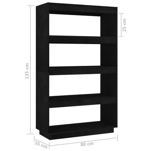 Bogreol/rumdeler 80x35x135 cm massivt fyrretræ sort