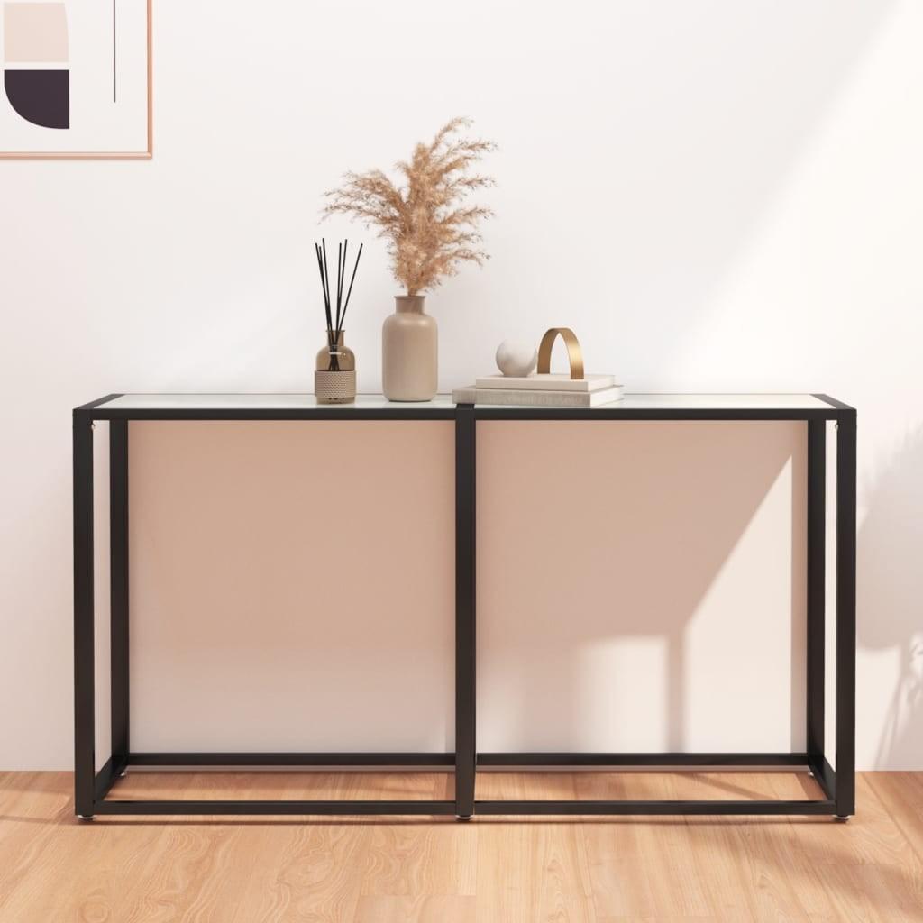 Konsolbord 140x35x75,5 cm hærdet glas hvid marmor