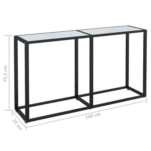 Konsolbord 140x35x75,5 cm hærdet glas hvid marmor