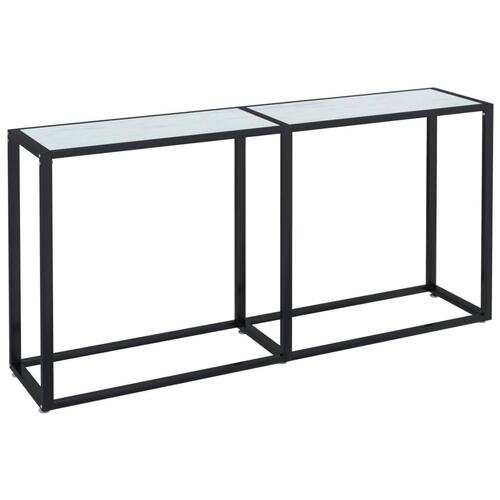Konsolbord 160x35x75,5 cm hærdet glas hvid marmor