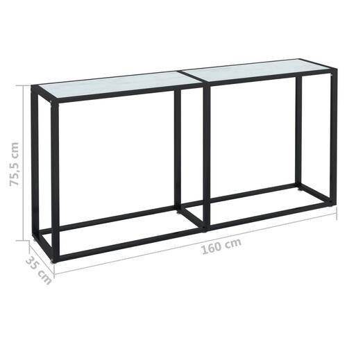 Konsolbord 160x35x75,5 cm hærdet glas hvid marmor