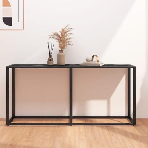 Konsolbord 160x35x75,5 cm hærdet glas sort marmor