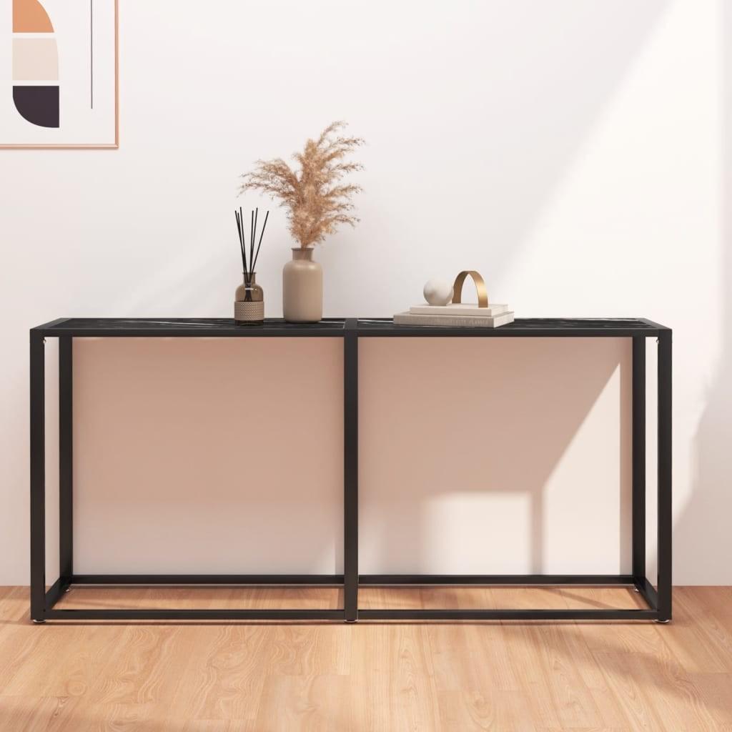 Konsolbord 160x35x75,5 cm hærdet glas sort marmor
