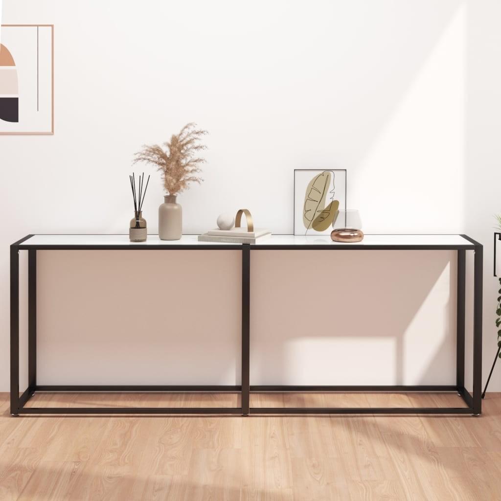 Konsolbord 200x35x75,5 cm hærdet glas hvid marmor