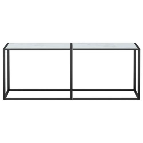 Konsolbord 200x35x75,5 cm hærdet glas hvid marmor