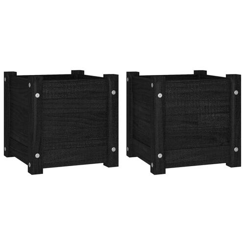 Plantekasser 2 stk. 31x31x31 cm massivt fyrretræ sort