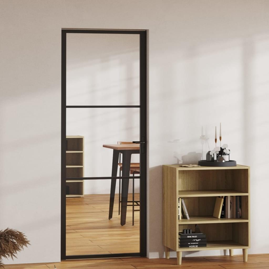Indvendig dør 76x201,5 cm sikkerhedsglas og aluminium sort