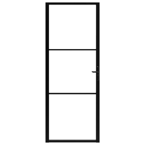 Indvendig dør 76x201,5 cm sikkerhedsglas og aluminium sort