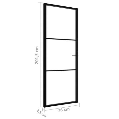 Indvendig dør 76x201,5 cm sikkerhedsglas og aluminium sort