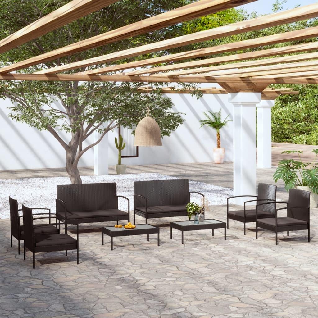 Loungesæt til haven 8 dele med hynder polyrattan sort