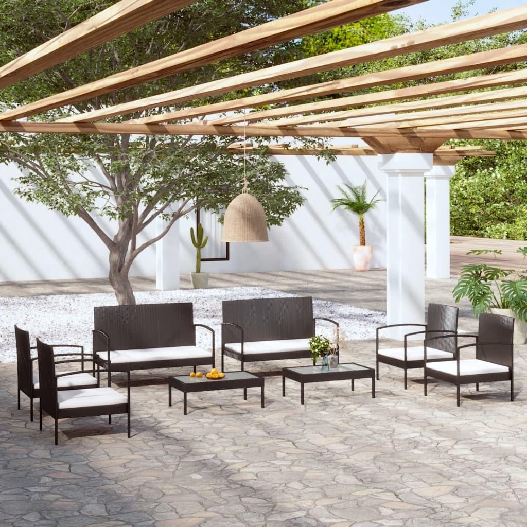 Loungesæt til haven 8 dele med hynder polyrattan sort