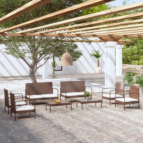 Loungesæt til haven 8 dele med hynder polyrattan brun