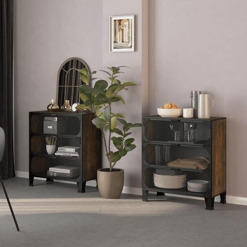 Opbevaringsskabe 2 stk. 72x36x82 cm metal og MDF rustikbrun