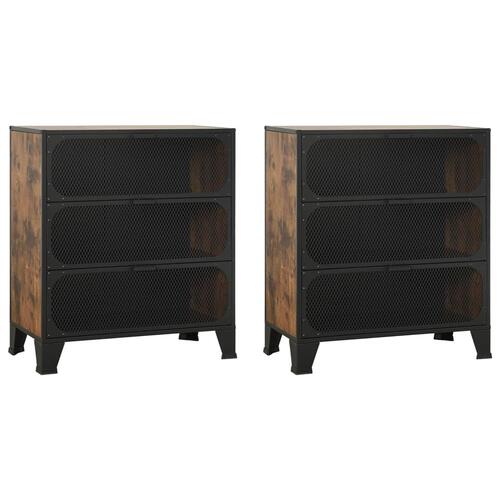 Opbevaringsskabe 2 stk. 72x36x82 cm metal og MDF rustikbrun