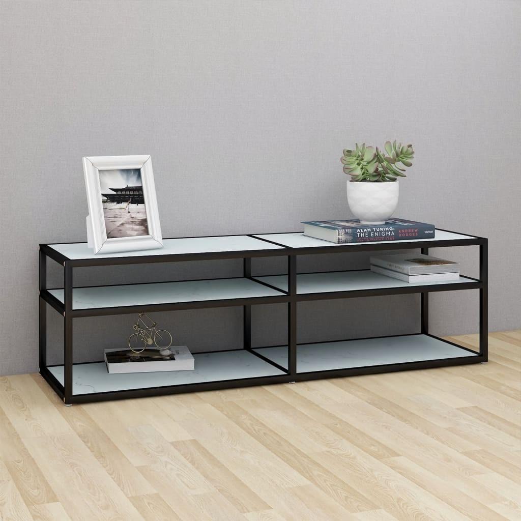 Tv-bord 140x40x40,5 cm hærdet glas marmoreffekt hvid