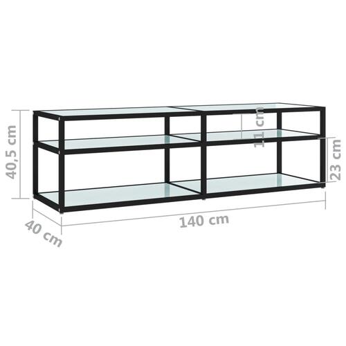 Tv-bord 140x40x40,5 cm hærdet glas marmoreffekt hvid