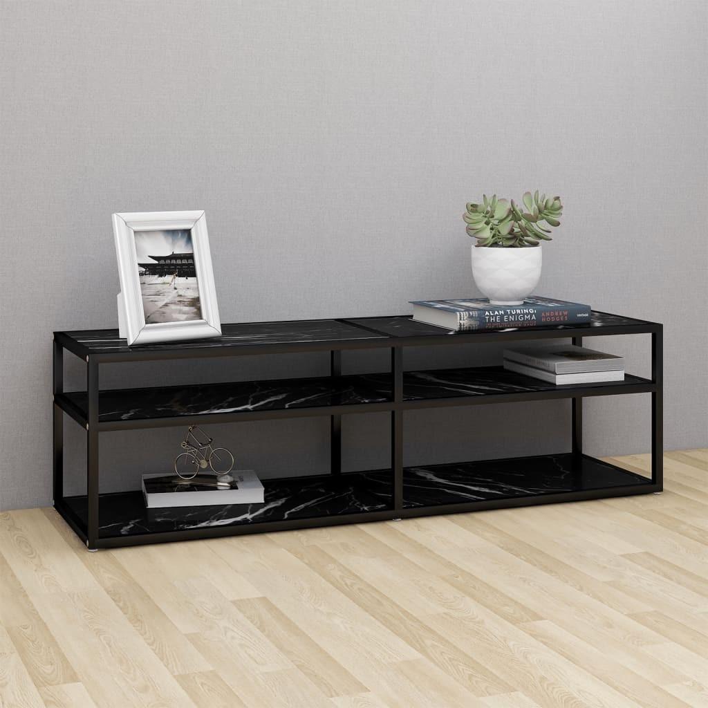Tv-bord 140x40x40,5 cm hærdet glas marmoreffekt sort