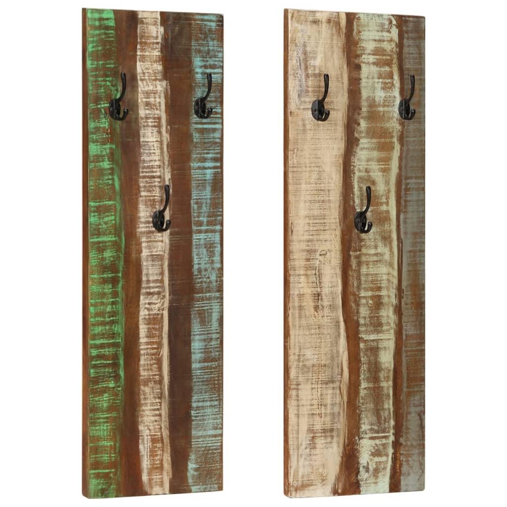 Væghængte knagerækker 2 stk. 36x3x110 cm massivt genbrugstræ