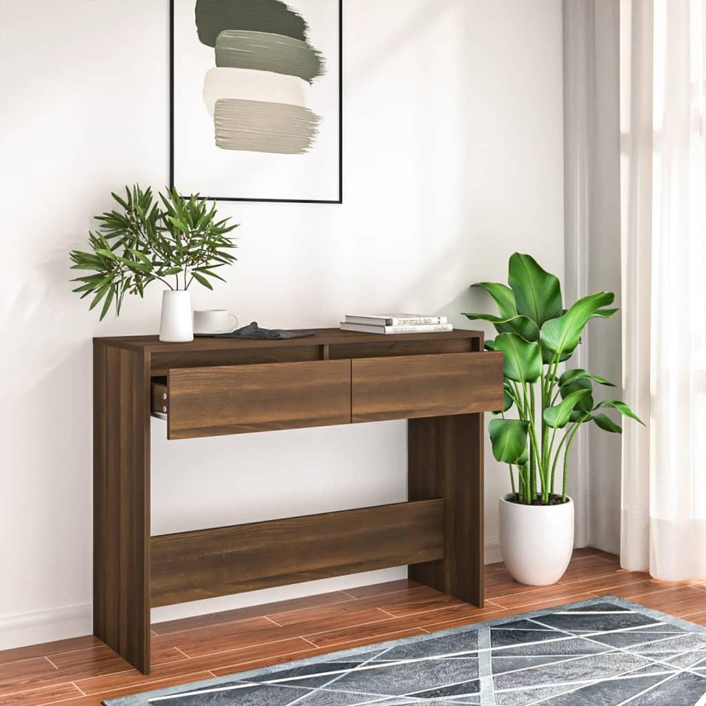 Konsolbord 100x35x76,5 cm konstrueret træ brun egetræsfarve
