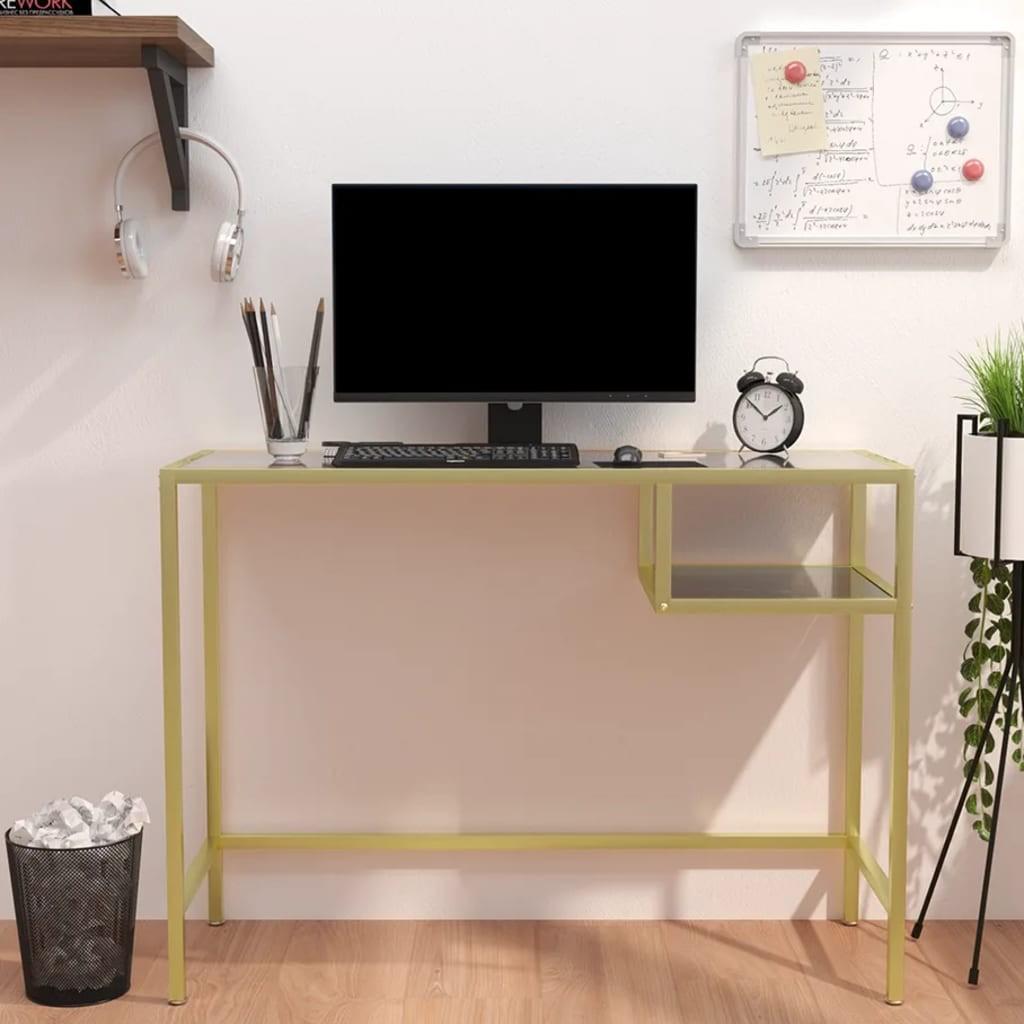 Computerbord 100x36x74 cm hærdet glas sort marmor