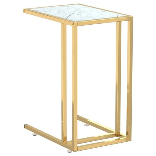 Sidebord 50x35x65 cm hærdet glas hvid marmor