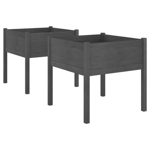 Plantekasser 2 stk. 70x70x70 cm massivt fyrretræ grå