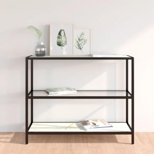 Reol 100x36x90 cm hærdet glas transparent og hvid marmorlook