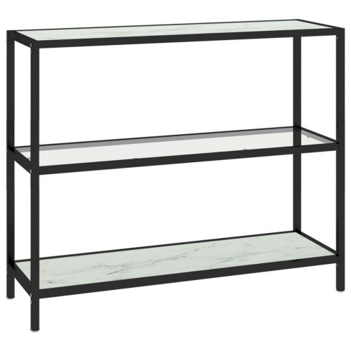 Reol 100x36x90 cm hærdet glas transparent og hvid marmorlook