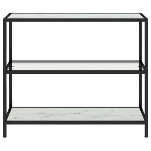 Reol 100x36x90 cm hærdet glas transparent og hvid marmorlook