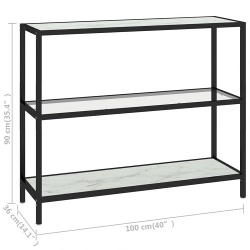 Reol 100x36x90 cm hærdet glas transparent og hvid marmorlook