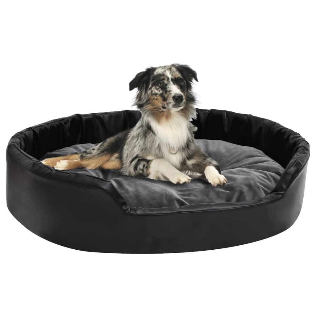 Hundekurv 90x79x20 cm plys og kunstlæder sort og mørkegrå