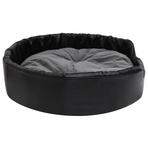 Hundekurv 90x79x20 cm plys og kunstlæder sort og mørkegrå