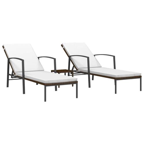 Liggestole 2 stk. med bord polyrattan brun