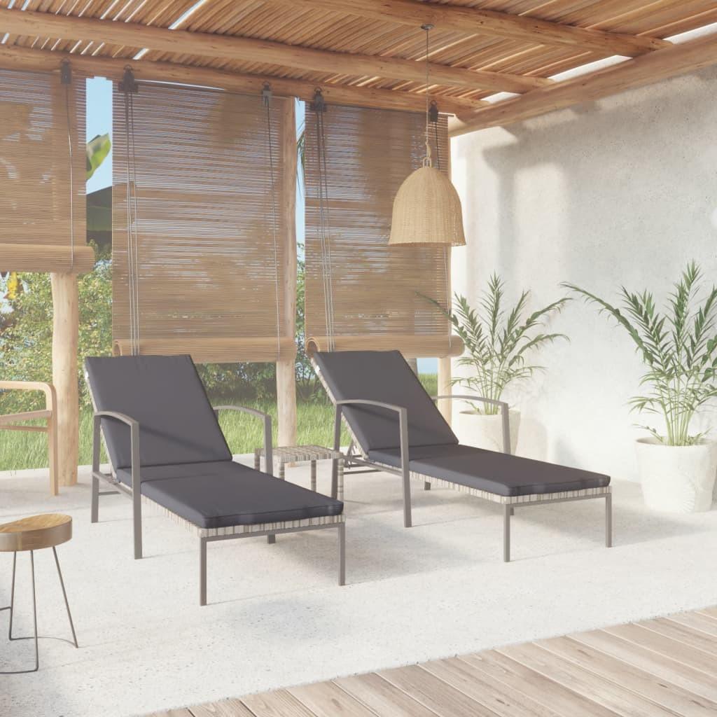Liggestole med bord 2 stk. polyrattan grå