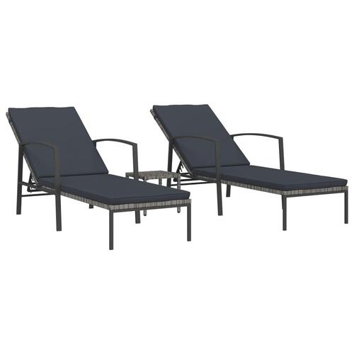 Liggestole med bord 2 stk. polyrattan grå