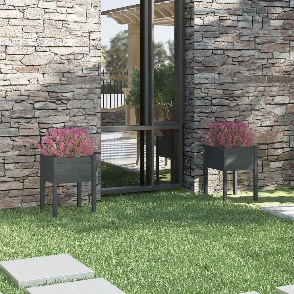 Plantekasser 2 stk. 50x50x70 cm massivt fyrretræ grå