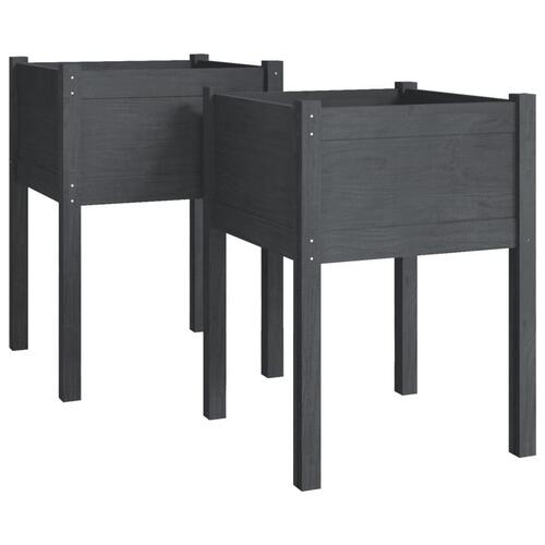 Plantekasser 2 stk. 50x50x70 cm massivt fyrretræ grå