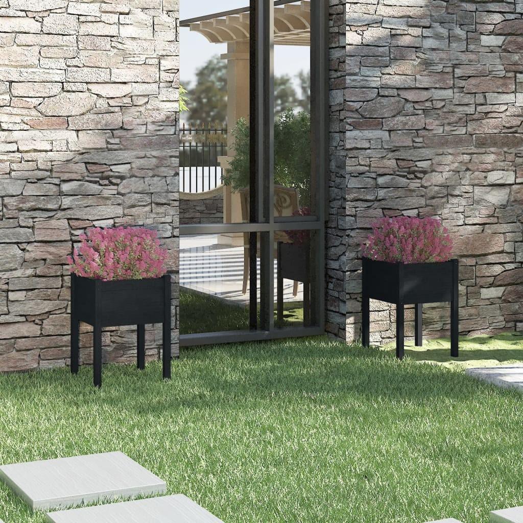 Plantekasser 2 stk. 50x50x70 cm massivt fyrretræ sort