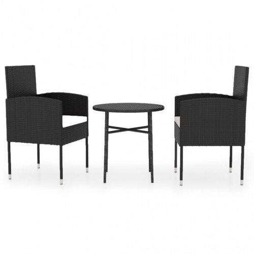 Spisebordssæt til haven 3 dele polyrattan sort
