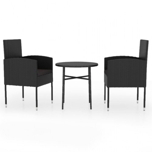 Spisebordssæt til haven 3 dele polyrattan sort