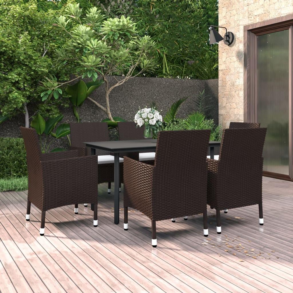 Spisebordssæt til haven 7 dele med hynder polyrattan og glas