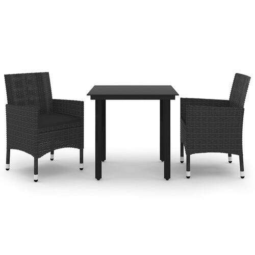Spisebordssæt til haven 3 dele med hynder polyrattan og glas