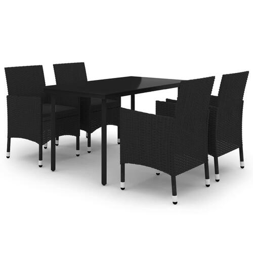 Spisebordssæt til haven 5 dele med hynder polyrattan og glas