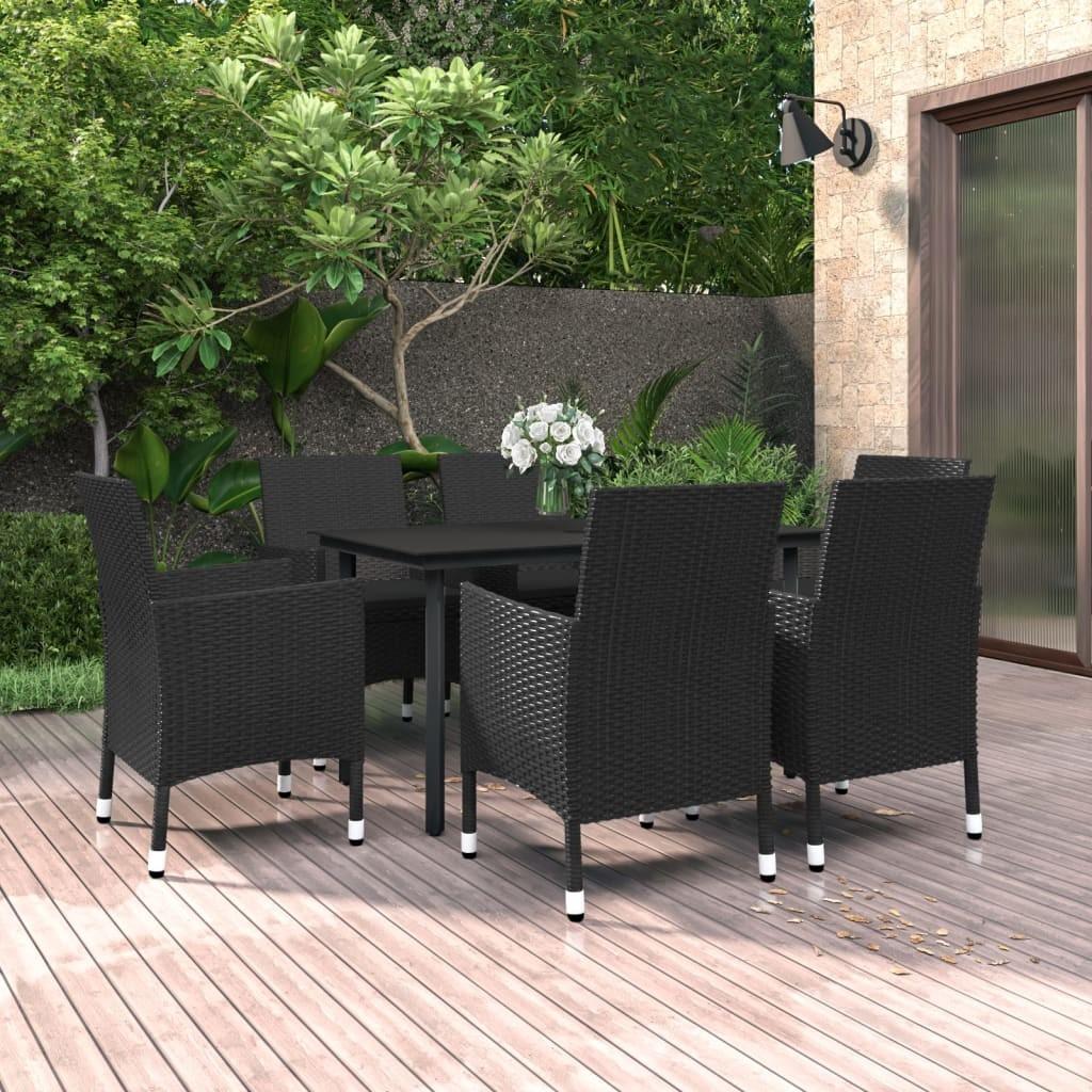 Spisebordssæt til haven 7 dele med hynder polyrattan og glas