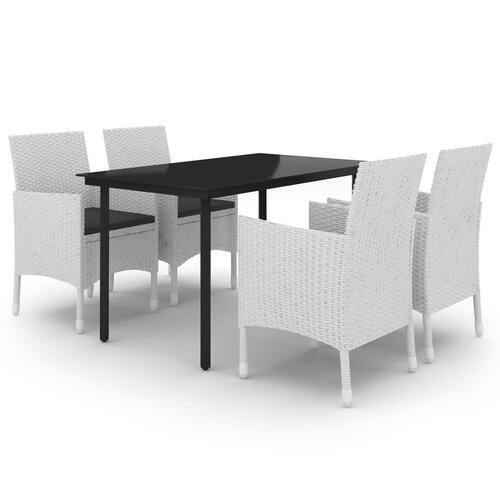 Spisebordssæt til haven 5 dele med hynder polyrattan og glas