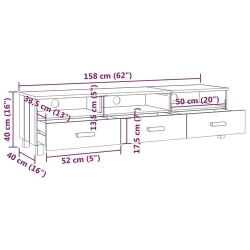 Tv-skab HAMAR 158x40x40 cm massivt fyrretræ honningbrun