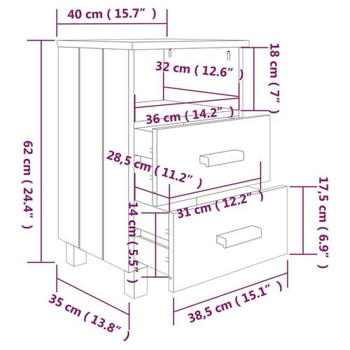 Sengebord HAMAR 40x35x62 cm massivt fyrretræ hvid