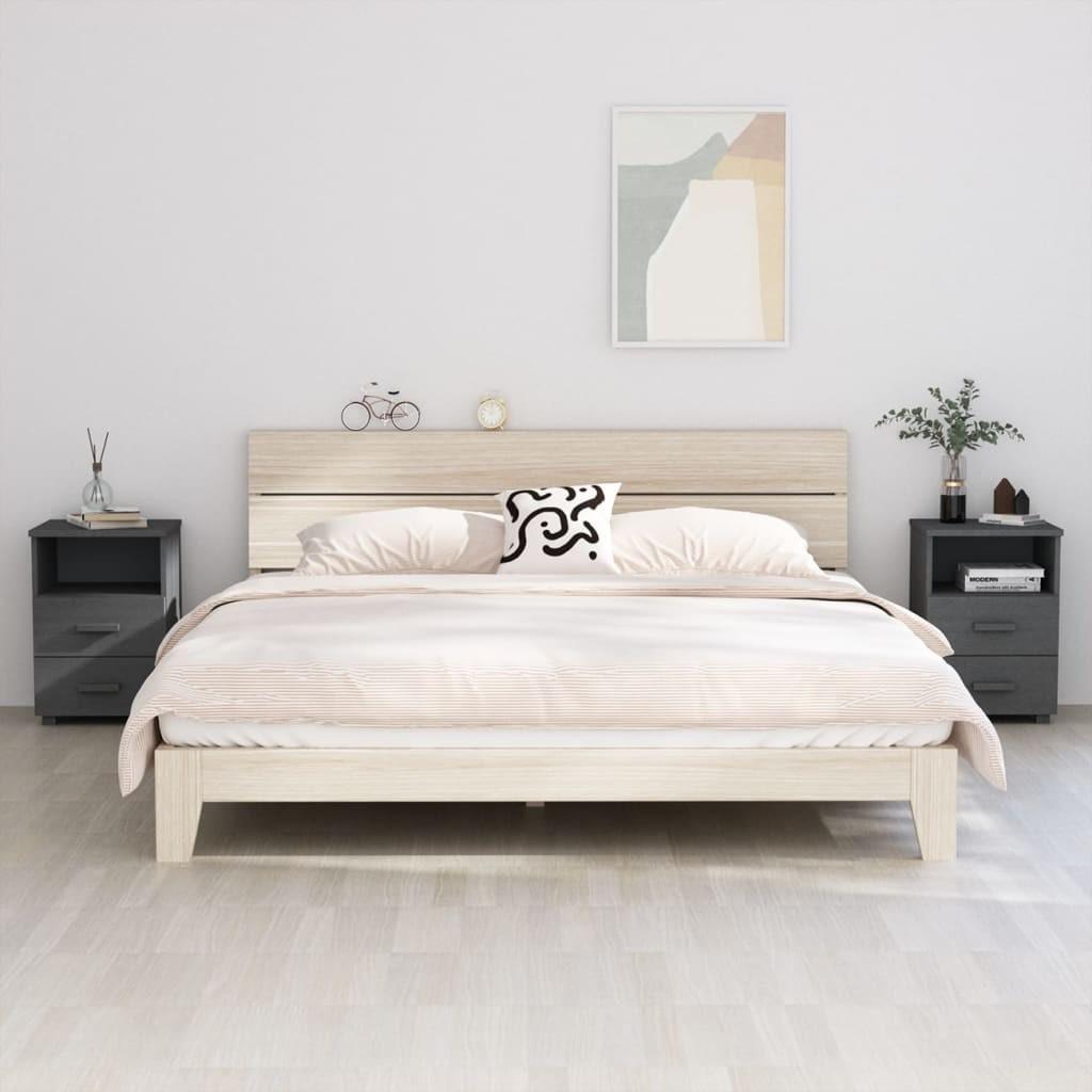 Sengebord HAMAR 2 stk. 40x35x62 cm massivt fyrretræ mørkegrå