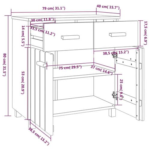 Skænk HAMAR 79x40x80 cm massivt fyrretræ hvid