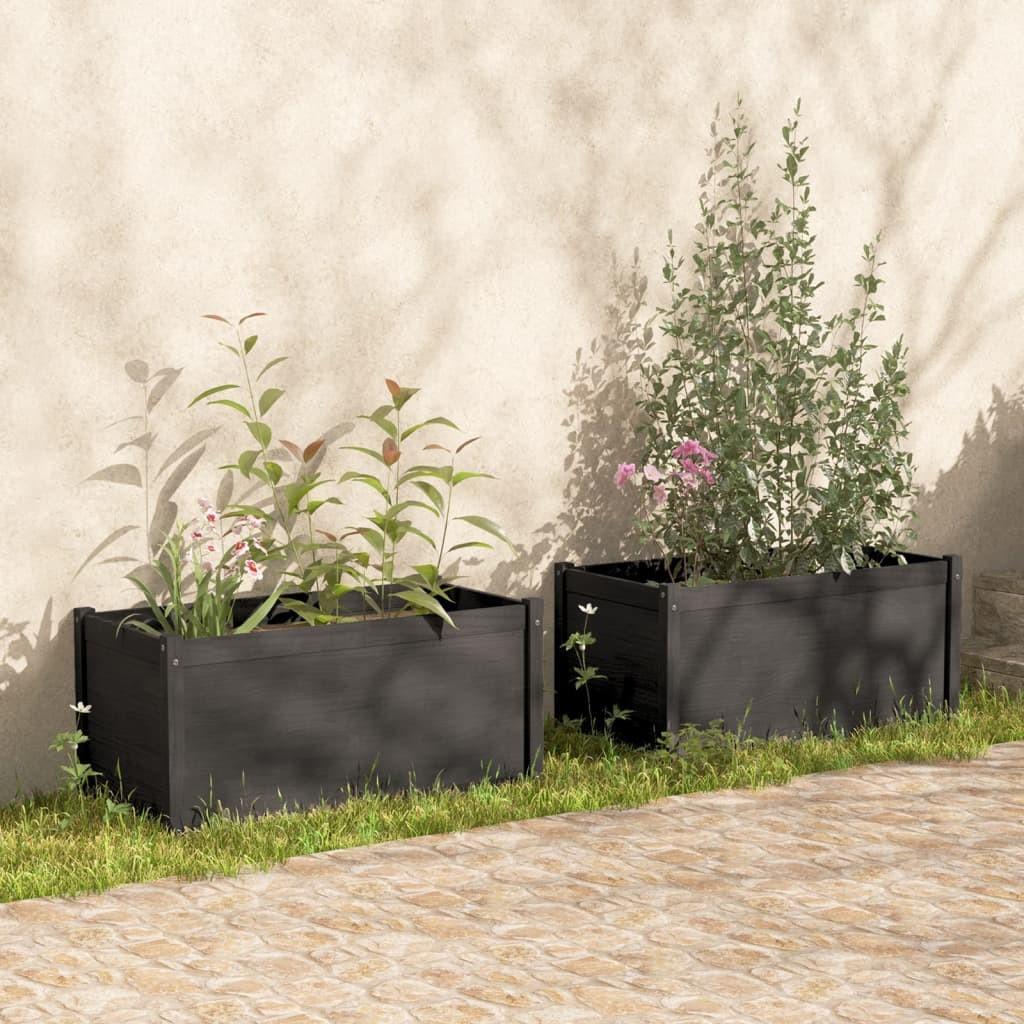Plantekasser 2 stk. 100x50x50 cm massivt fyrretræ grå